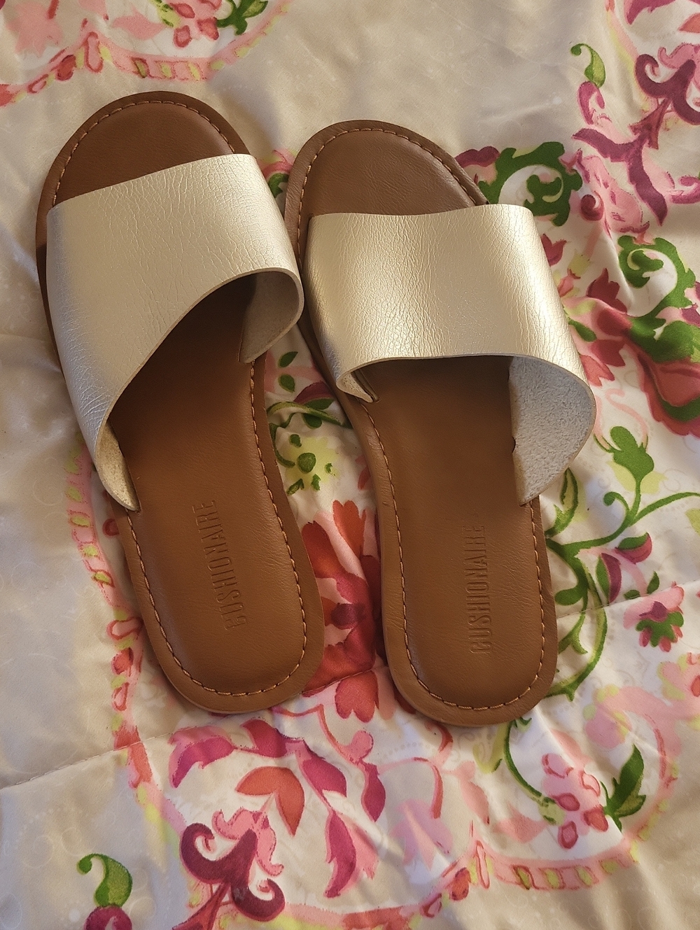 Slide Sandals in Pearl White - Cushioned Footbed